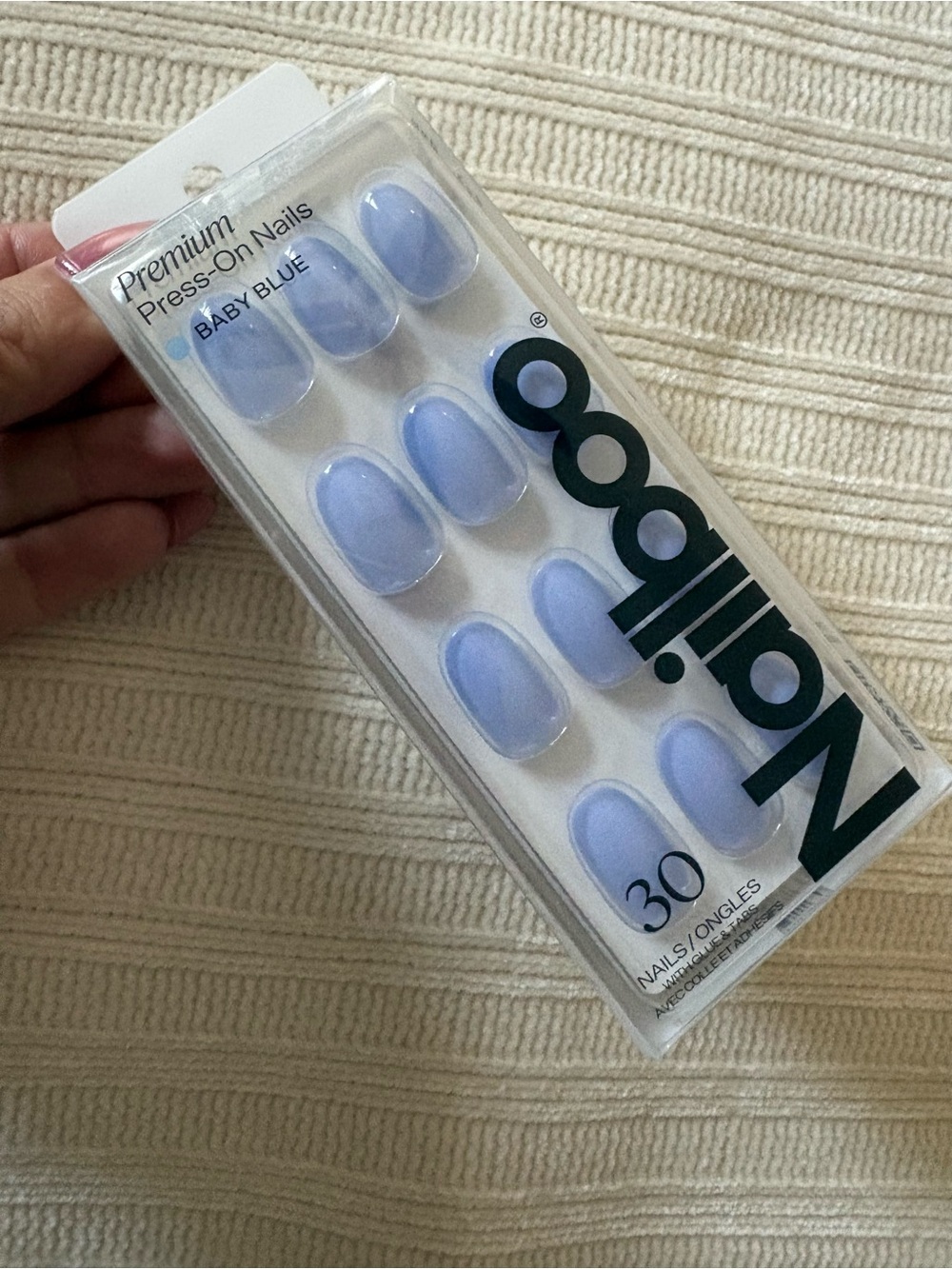 New Nailboo Premium Press-On Nails - Baby Blue (30 Pack)
